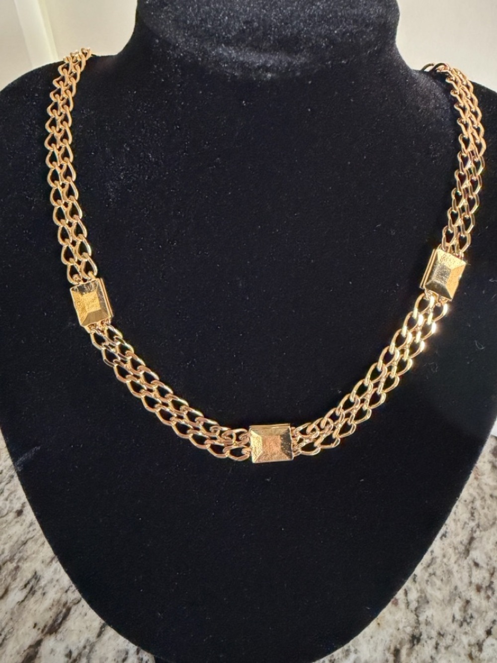 Nina Ricci Vintage Gold Plated Rhinestone Double Link Choker Necklace Stunning! - Picture 2 of 10